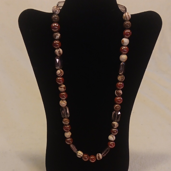 Jewelry - Stunning Handmade Earthy Artisan Beaded Necklace - Brown, Red, Cream Tones